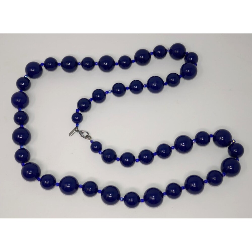 Ben-Amun Cobalt Navy Blue Chunky Beaded Necklace with Lobster Clasp - Picture 3 of 8